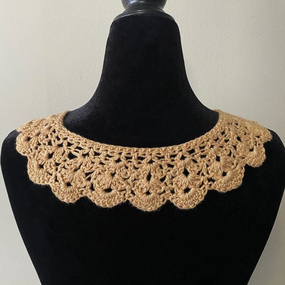 Handmade Crochet Gold Bamboo Rayon Cotton Collar Neckwear Accessory - Picture 4 of 6